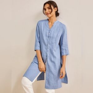 100% Linen Hand Button Long Top DILLON